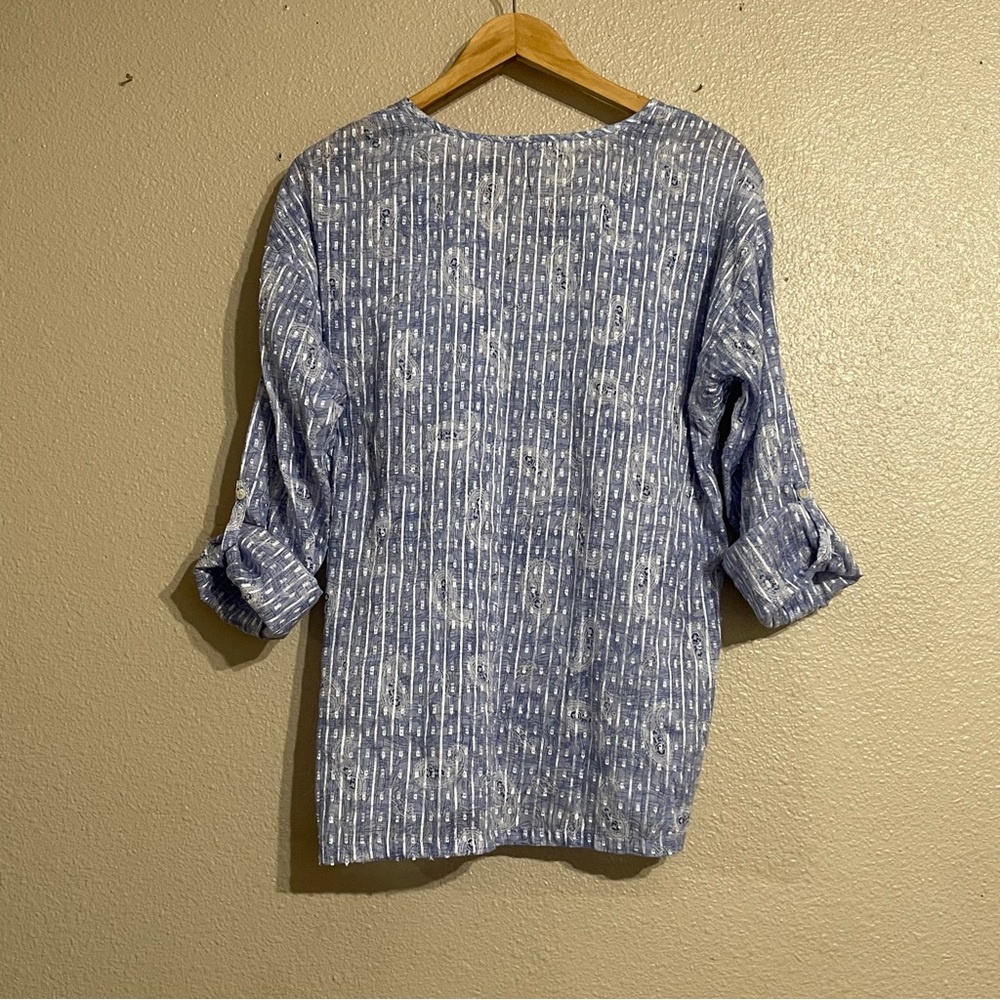 Pure Jill Embroidery Cotton Blouse Women Size M Blue Cotton Blend - Picture 4 of 10
